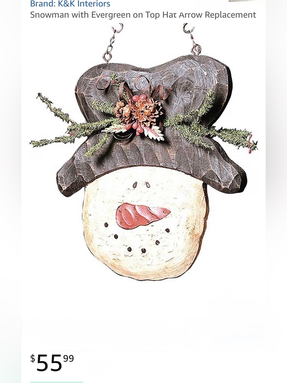 Rustic Snowman Face Hanging Holiday Decor - Brown Hat, Cream Face